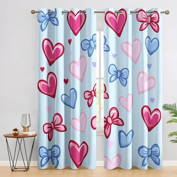 Kids Cute Bow Curtains, Pink Heart Blackout Curtains for Girls Bedroom Nursery, Cute Decor Grommet Window Drapes 2 Panel Set-38"W x 45"L(Pack of 2)