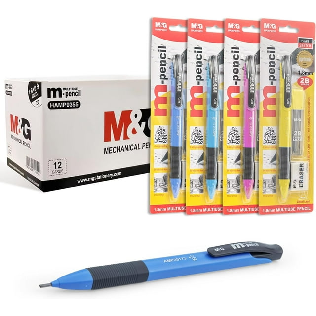 Mechanical Pencils Set 1.8mm, 2B Pencil Lead, 12 Pencils, School Supplies, Teacher Supplies, Drawing Pencils, Sketching Pencils, 12 Tube Lead Refill Set, 12 Erasers for Drafting Drawing Sketching
