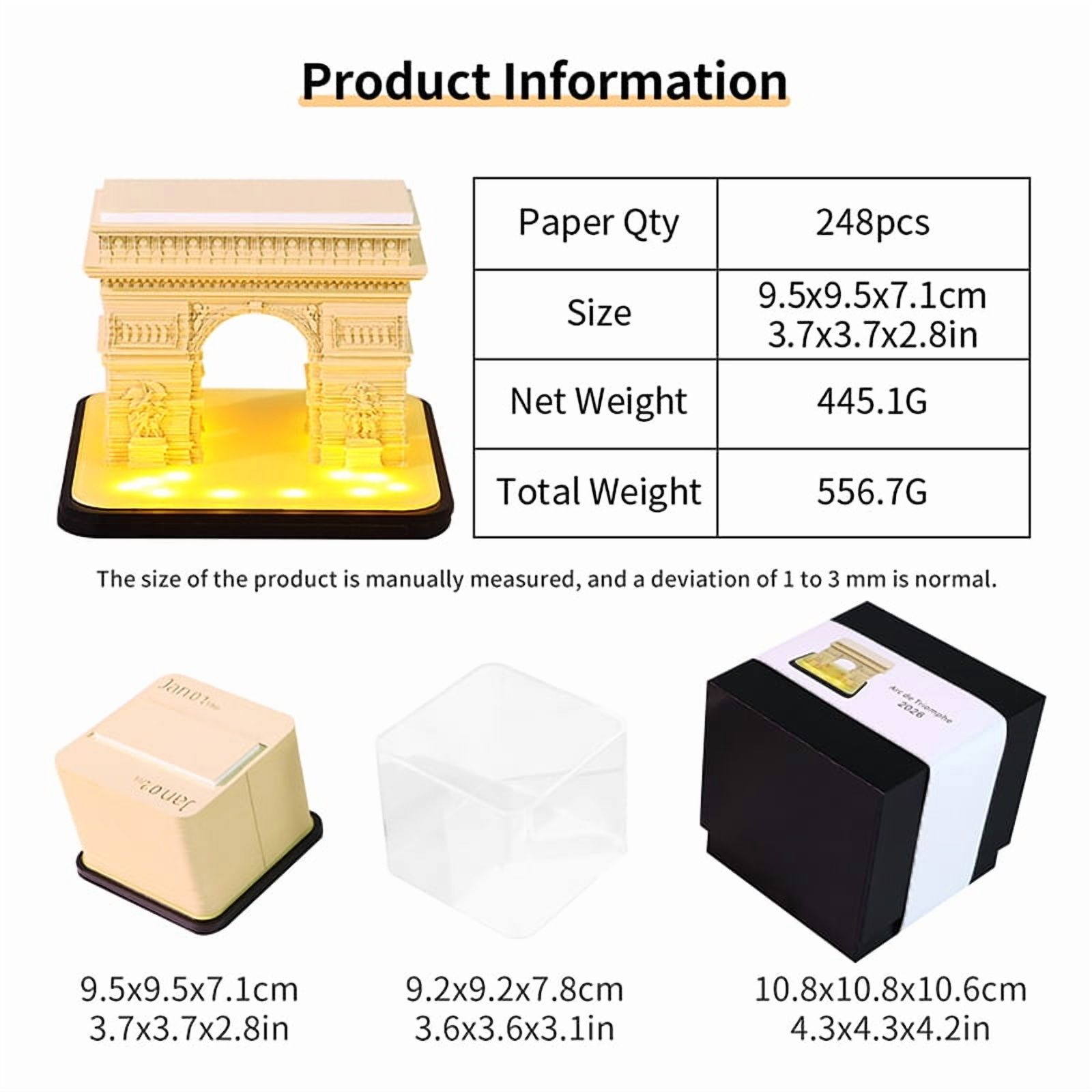 Time Piece Calendar 2026 Desk Calendar With LED Light 3D Tear-away Calendar Paper Carving Art Pad Notepad Gift Christmas