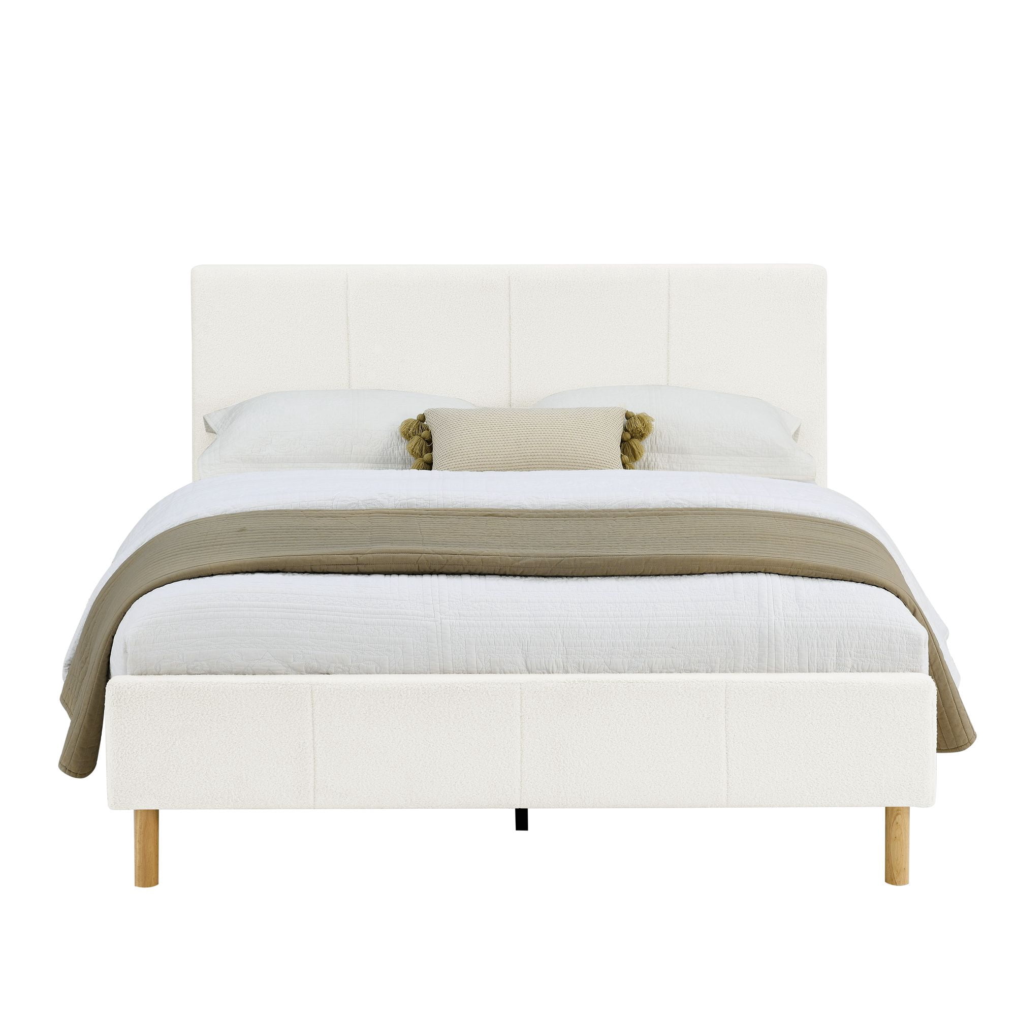 KING Size Platform Bed Frame with Adjustable Upholstered Headboard and Wood Slats Support