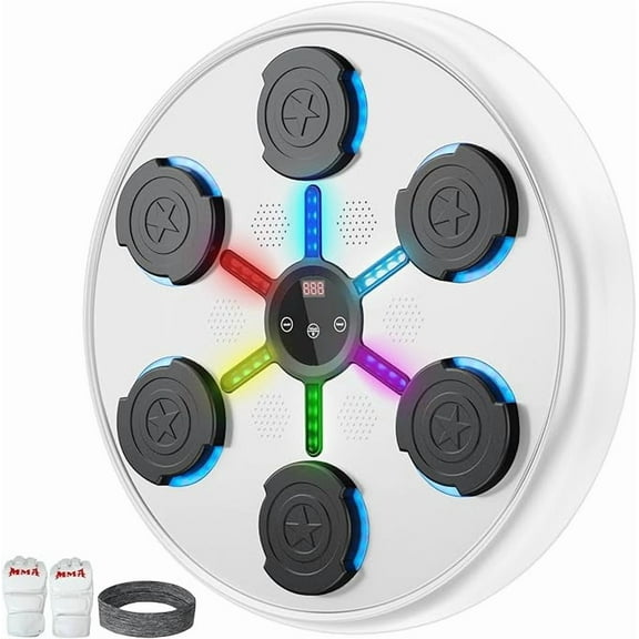 RKXQT Music Boxing Machine for Adults & Kids - Wall Mounted Punching Machine with LED & Bluetooth, Smart Boxing Trainer for Home Gym, Reflex Speed Training & Stress Relief Color: White B