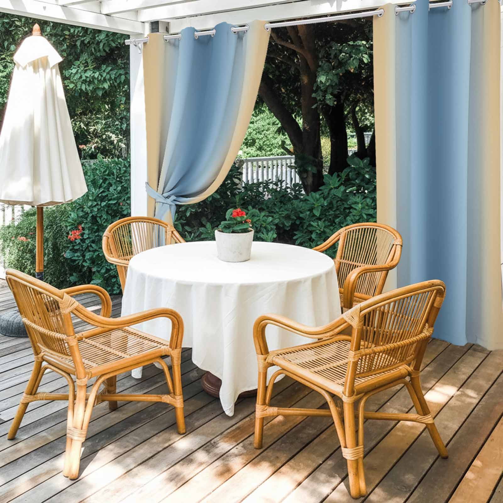 1 Panel Outdoor Curtains for Patio Waterproof 54"x84", Blue Yellow Ombre Weatherproof Privacy Outsides Curtains, Farmhouse Modern Gradient Art Grommet Thermal Drapes for Cabana Porch Pergola