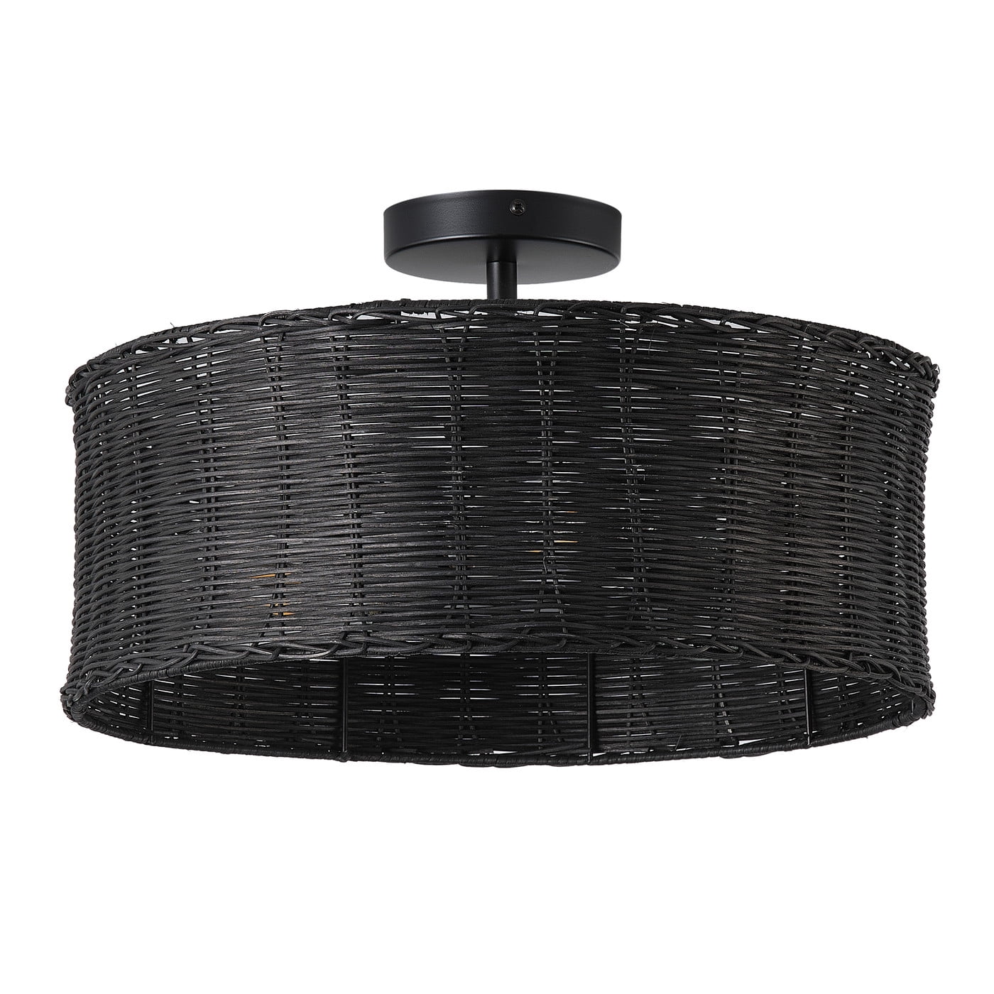 Aiwen 3-Light Modern Rattan Chandelier, Black Iron Cage Ceiling Light