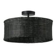 thumbnail image 2 of Aiwen 3-Light Modern Rattan Chandelier, Black Iron Cage Ceiling Light, 2 of 7