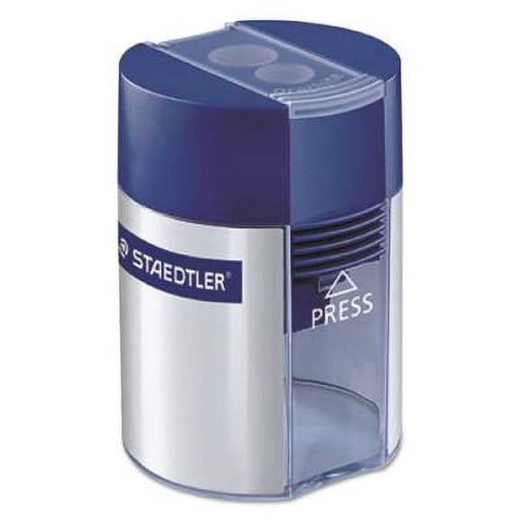 Staedtler Handheld Manual Double-Hole Plastic Sharpener, 1.57 x 1.65 x 2.2, Blue/Silver, 6/Box (512001BK)