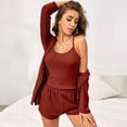 thumbnail image 6 of Diufon Women's Summer 3 Piece Sets Crewneck Cami Tops Long Sleeve Cardigan Elastic Waist Shorts Solid Color Suits, 6 of 6