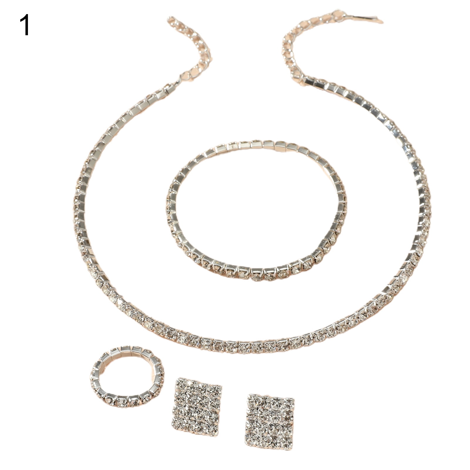 Taqqpue Bracelets Earrings Necklaces Set for Women Teen Girls,Multicolor  Earring Necklace Bracelet Color Zircon Single Full Diamond,Jewelry Set