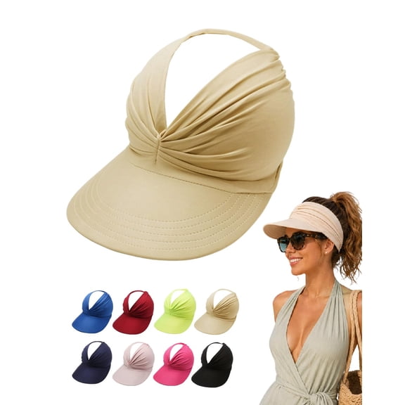 Sun Visor Hat for Women, UPF 50  Wide Brim UV Protection, Ponytail-Friendly Foldable Waterproof Beach Hat for Summer Outdoor Travel