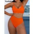 thumbnail image 5 of New 4 Colors Ribbed Padded High Waist Bikini Female Swimsuit Women Swimwear Two-pieces Bikini set Bather Bathing Suit Swim V3768, 5 of 6