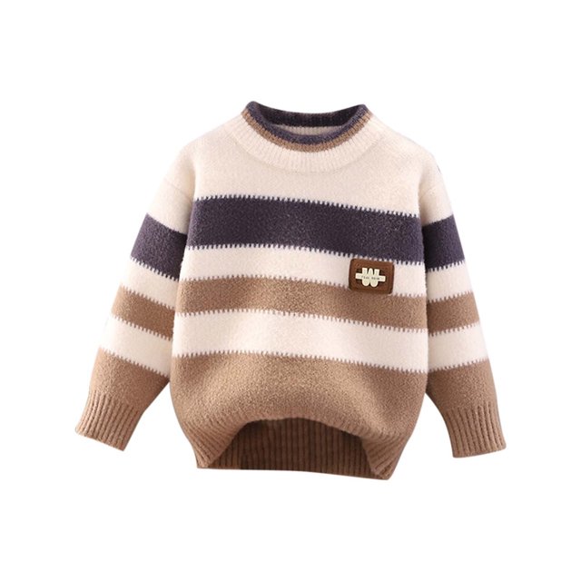 2025 Enfants Filles Garçons Motif Col Rond Manches Longues Chandail Décontracté Tricoté Pulls Hauts 2-10 Ans Kaki