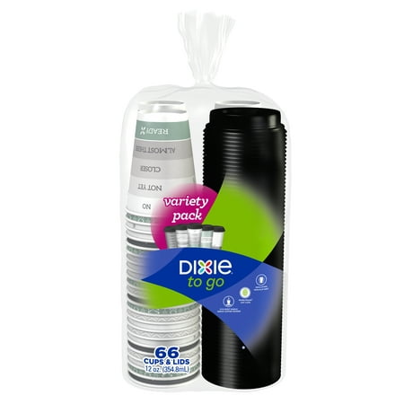 Dixie To Go Hot Beverage 12oz Cups w/Lids, 66ct