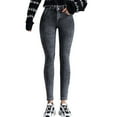 thumbnail image 2 of ZHOGXU Womens Jeans With Pocket Solid Color High Waist Thick Skinny Plush Lined Warm Stretch Denim Pants Trousers For Everyday Wear,Grey,Xl, 2 of 7