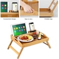 thumbnail image 3 of Paquete de 2 bandejas de mesa de cama natural con patas plegables Bandeja de comida para el desayuno con soporte para tableta de teléfono Bandeja de platos portátil para servir con asas Bandeja d, 3 of 5