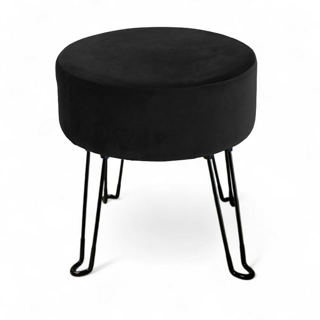 Ottoman Rond Moderne en Velours Noir – Tabouret d'Appoint Élégant avec Pattes Épingle Pliables