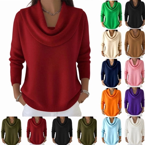 Liweisiy Women's Cowl Neck Knit Shirts Pullover Long Sleeve Ribbed Knit Soft Sweater Tops Casual Loose Fit Blouse Navy S