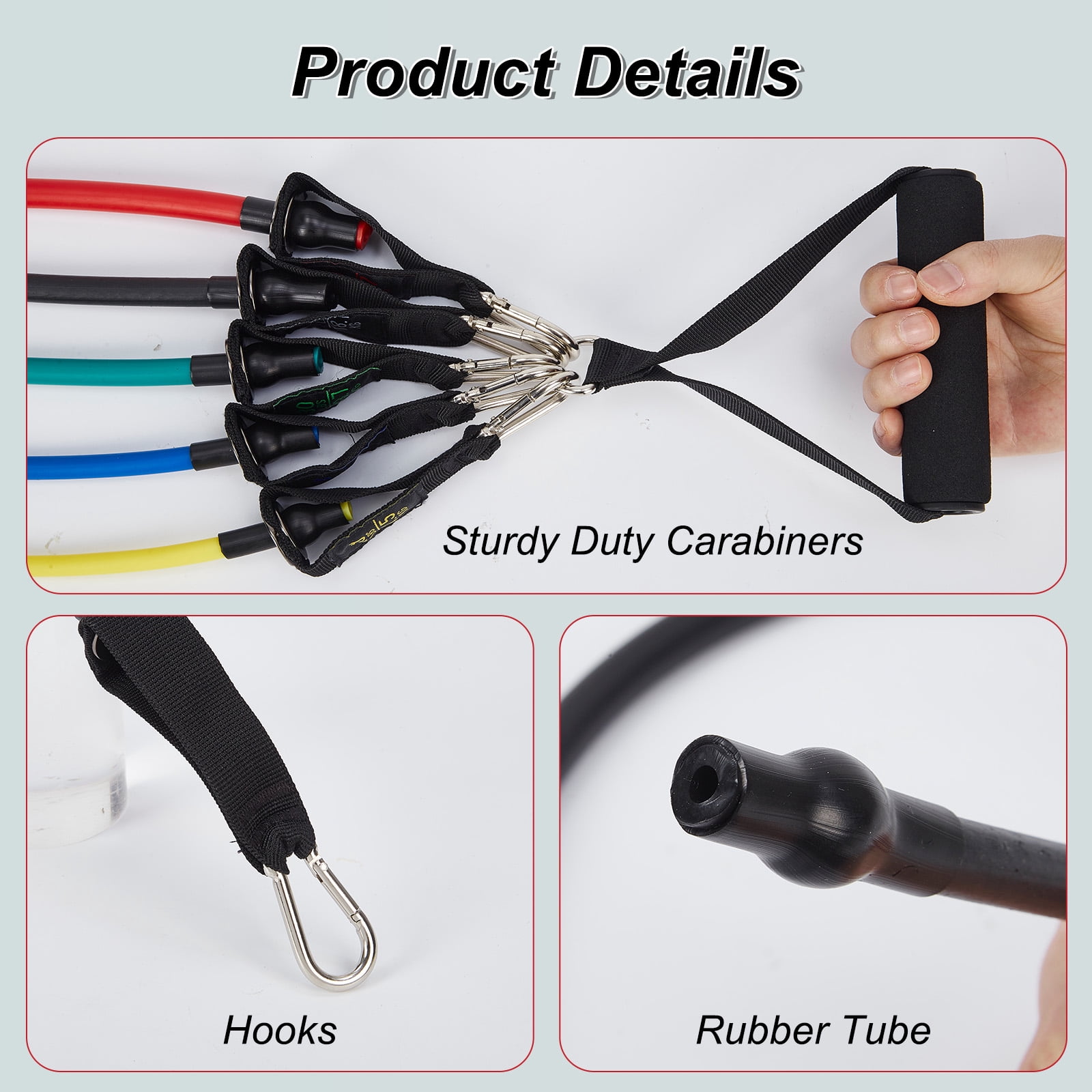 Gaderth 5 Pcs Exercise Resistance Bands with Handles Physical Resistance Tube Workout Bands, Adjustable Resistance Bands, TPE Material for Muscle Toning Strength Training