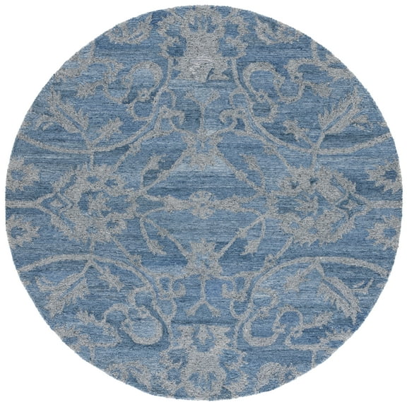 SAFAVIEH Anatolia Jamaar Floral Area Rug, Blue/Grey, 6' x 6' Round