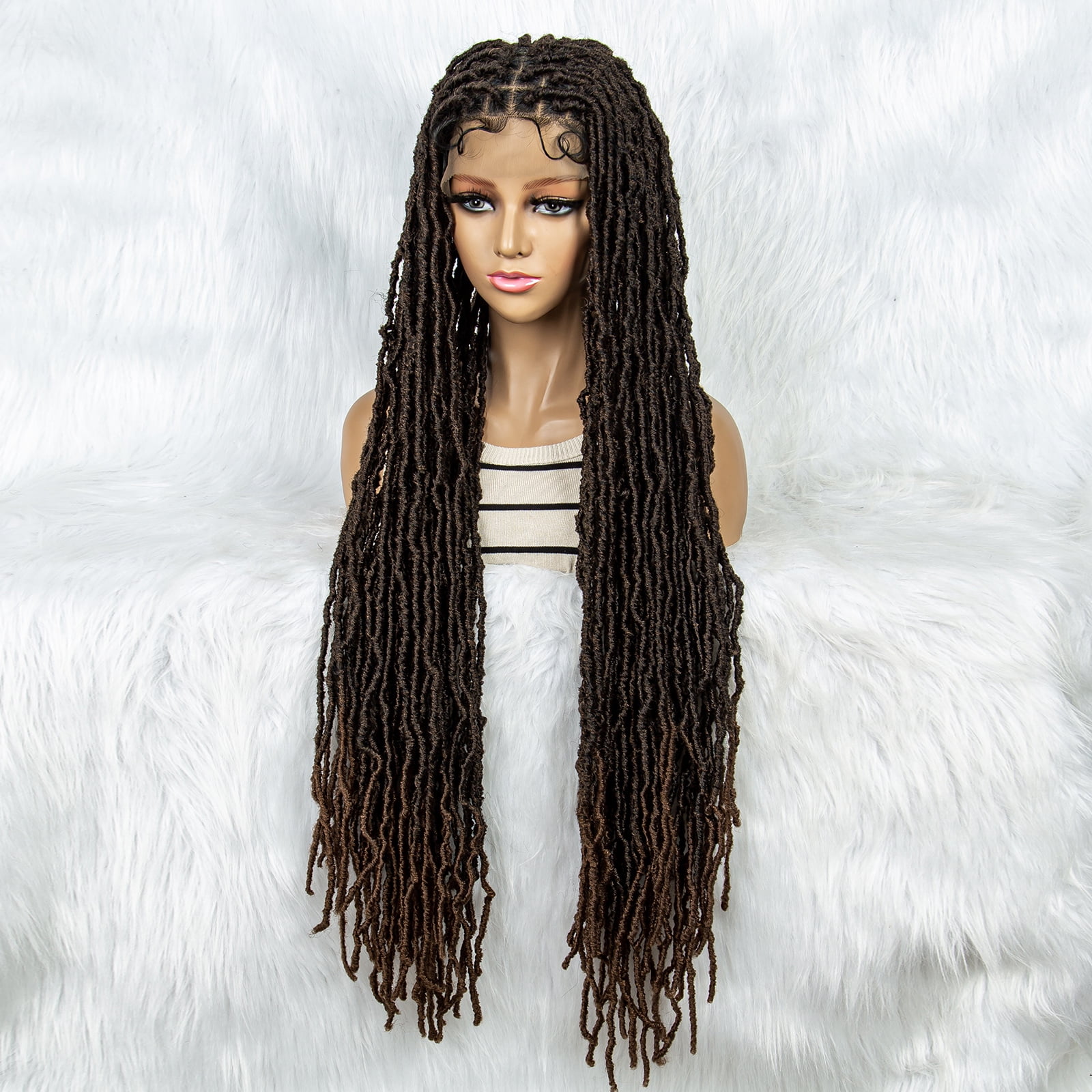 Locs Wigs 36 Inches Full Double Lace Square Knotless Dreadlock Braiding Wig with Baby Hair for Black Women Synthetic Lace Frontal Long Cornrow Box Braided Wigs (1B/30 Color)