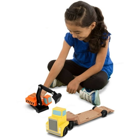 Melissa & Doug Trailer and Excavator Wooden Vehicle Set (3 pcs)