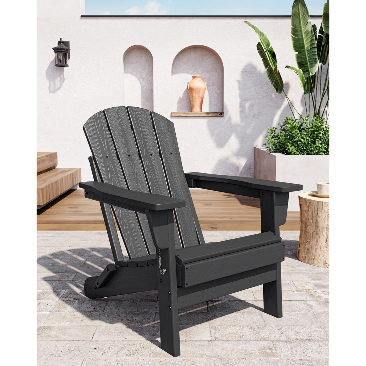 1PC Folding Adirondack Chair, HDPE Outdoor All-Weather Fire Pit Chairs, Outdoor Wooden Lounge Chair, Modern Lounger Adirondack Chairs Ergonomic Extended Backrest for Deck, Patio, Pool, Backyard
