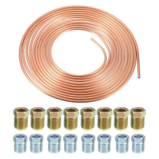 1 juego de 25 pies de 5/16 pulgadas OD kit de tubo de línea de freno flexible recubierto de cobre bobina de rollo de tubo de línea de freno con 16 accesorios de bengala invertida