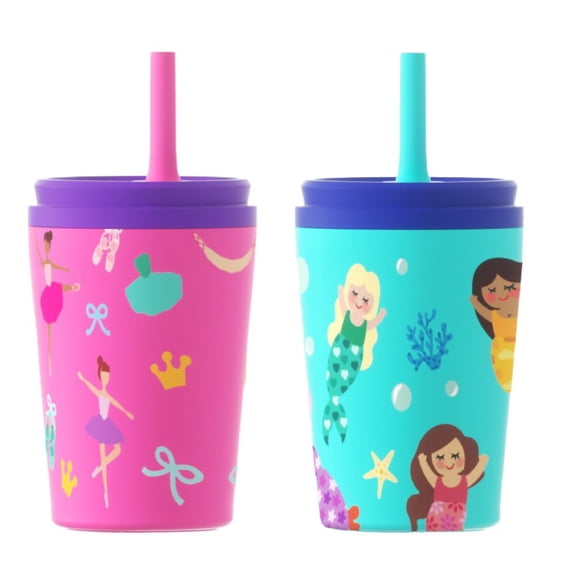 COOL GEAR 12 oz Slate Stainless Steel Tumbler with Straw Lid, Reusable Tumbler, 2 Pack - MERMAID / BALLERINA