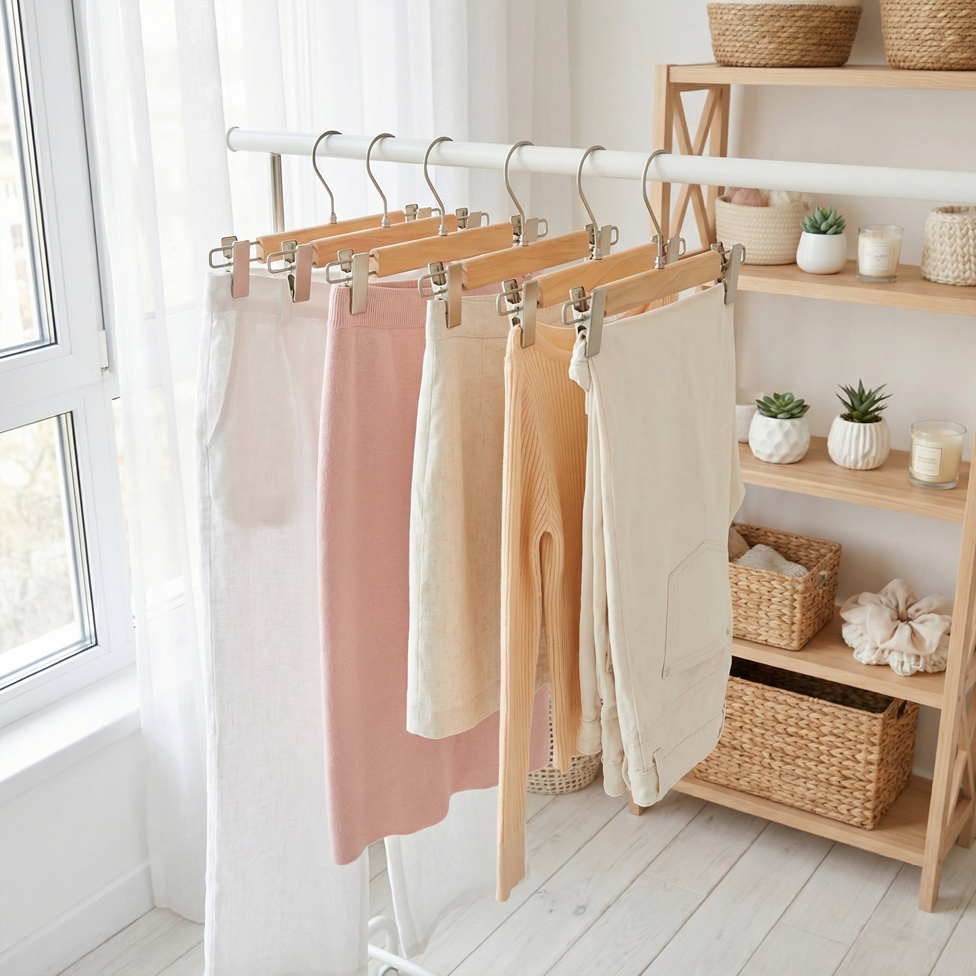 Unique Bargains 2Pcs Wood Nonslip Space Saving Clothes Hangers Natural 12.6inch