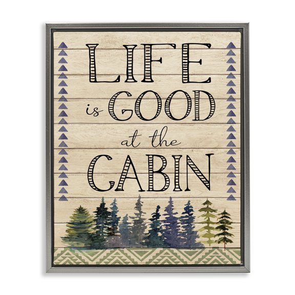Stupell Industries Rustic Lodge Life Good At The Cabin Geometric Gray Floating Frame Canvas Art, 17 x 21, by Nicole DeCamp
