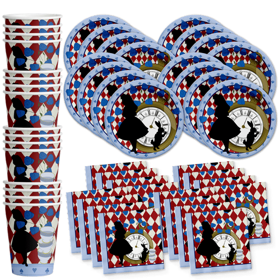 Alice in Wonderland Birthday Party Supplies Set - Alice in Wonderland Party Decorations - Alice in Wonderland 1st Birthday Party | Tableware Includes Plates, Napkins and Cups Kit for 16