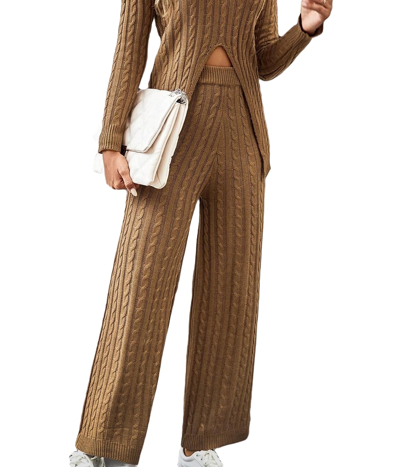 Casual Plain Khaki Women's Sweater Pants (Women's)