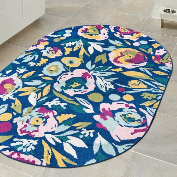 Unique Loom Bloom Collection Area Rug - Hyacinth (7' 10" x 10' Oval Navy Blue/Light Blue)