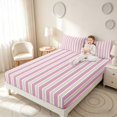 thumbnail image 3 of Manfei Classic Stripe Bed Sheets,Modern Geometric Fuul Size Sheets, Blush Pink White, Pink Reversible 4 Pieces1 Flat Sheet + 1 Fitted Sheet + 2 Pillowcases, 3 of 6