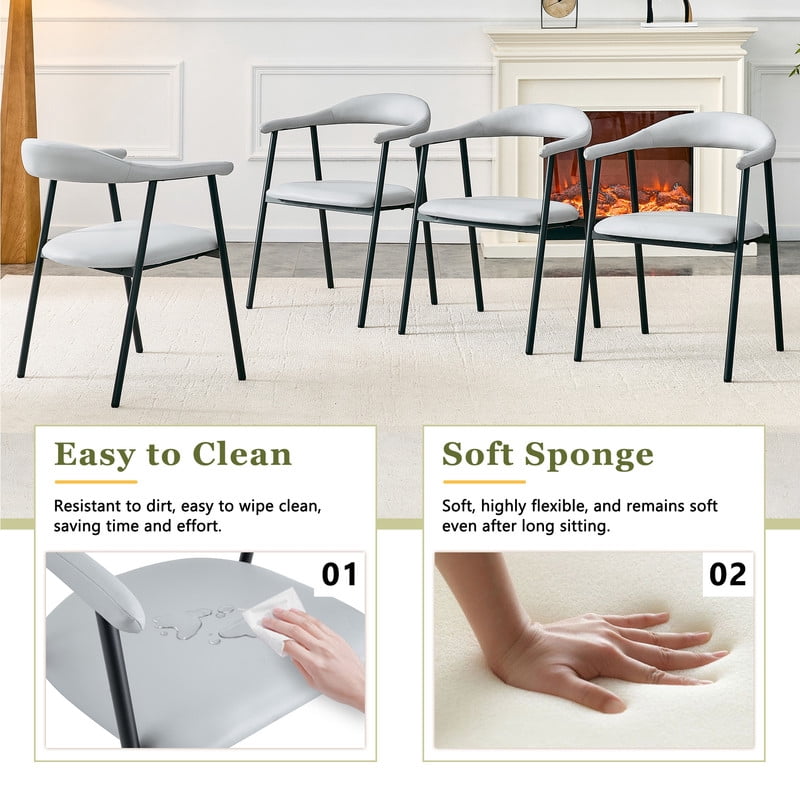 Vinform Upholstered Dining Chairs Set of 4, PU Leather Dining Room Chairs, Light Gray