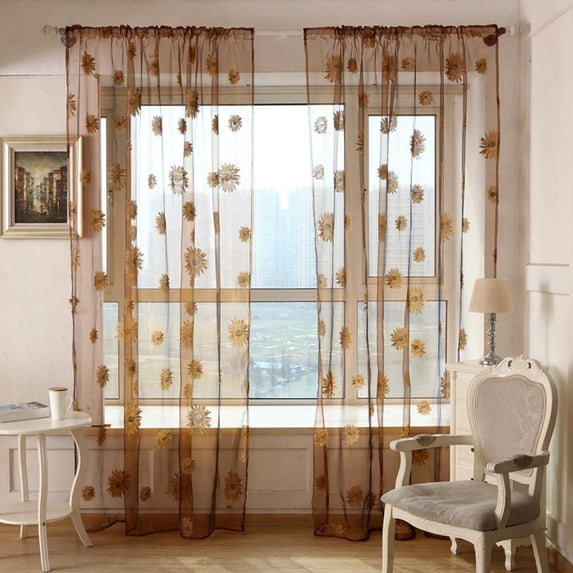 Rod Pocket Butterfly Print Sheer Window Panel Curtains Natural Light Flow Room Divider Living Room Bedroom 200cm x 95 cm