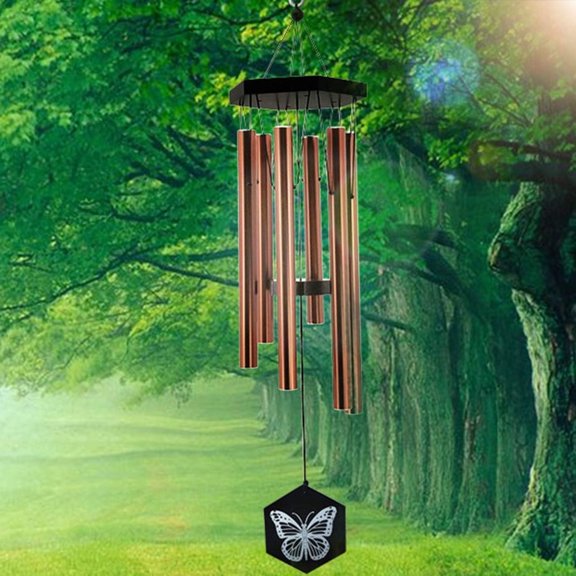 FONMY 33" Copper Butterfly Memorial Wind Chimes with Bamboo Top, Deep Tone Outdoor Wind Bell for Garden or Patio Décor