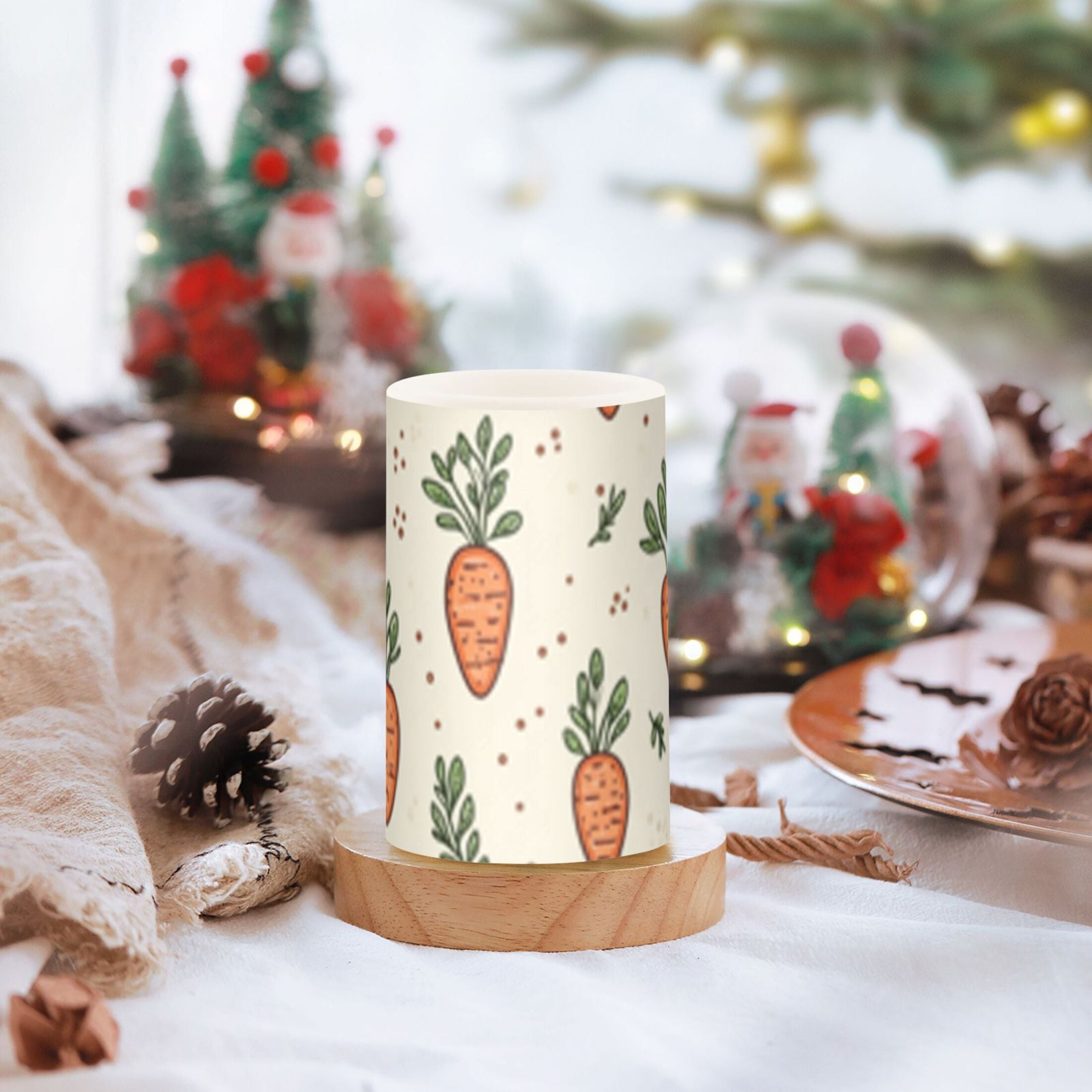 Cute Carrot Pattern Flickering Flameless Candles Battery Operated with Remote Timer LED Pillar Candles Set of 2
