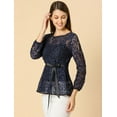 thumbnail image 3 of AllegK Blusas Tops Peplum De Encaje Semitransparente De ManLarCon CintuAnudaPaMujer Azul oscuro XL, 3 of 6