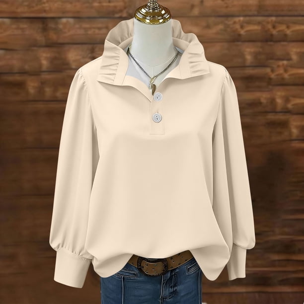 TaTaai 2026 Spring Summer Solid Color Button Top for Women Long Sleeve Round Neck Casual Blouse Soft Comfy Lightweight Daily Vacation Outfits Gift