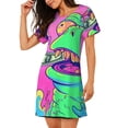 thumbnail image 2 of Xecao Psychedelic Cartoon Frog for Women's Loose Nightgown Sleepwear Short Sleeves Shirt Casual Print Sleepdress, 2 of 6