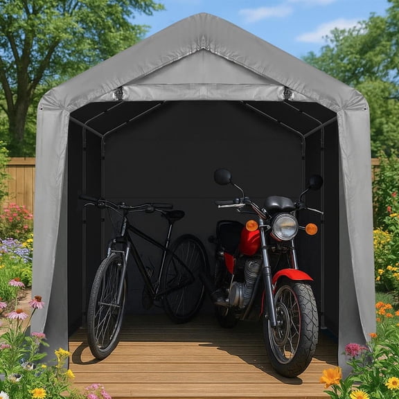Heavy-Duty 8x8FT Grey Outdoor Storage Shelter Shed, Ideal for Backyard Organization, Providing Protection Against the Elements