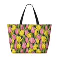 thumbnail image 2 of KLL Tulips Flowers Print Large Beach Tote Bag Women Waterproof Sandproof Zipper Beach Tote Bag for Pool Gym Grocery Travel with Wet Pocket, 2 of 7