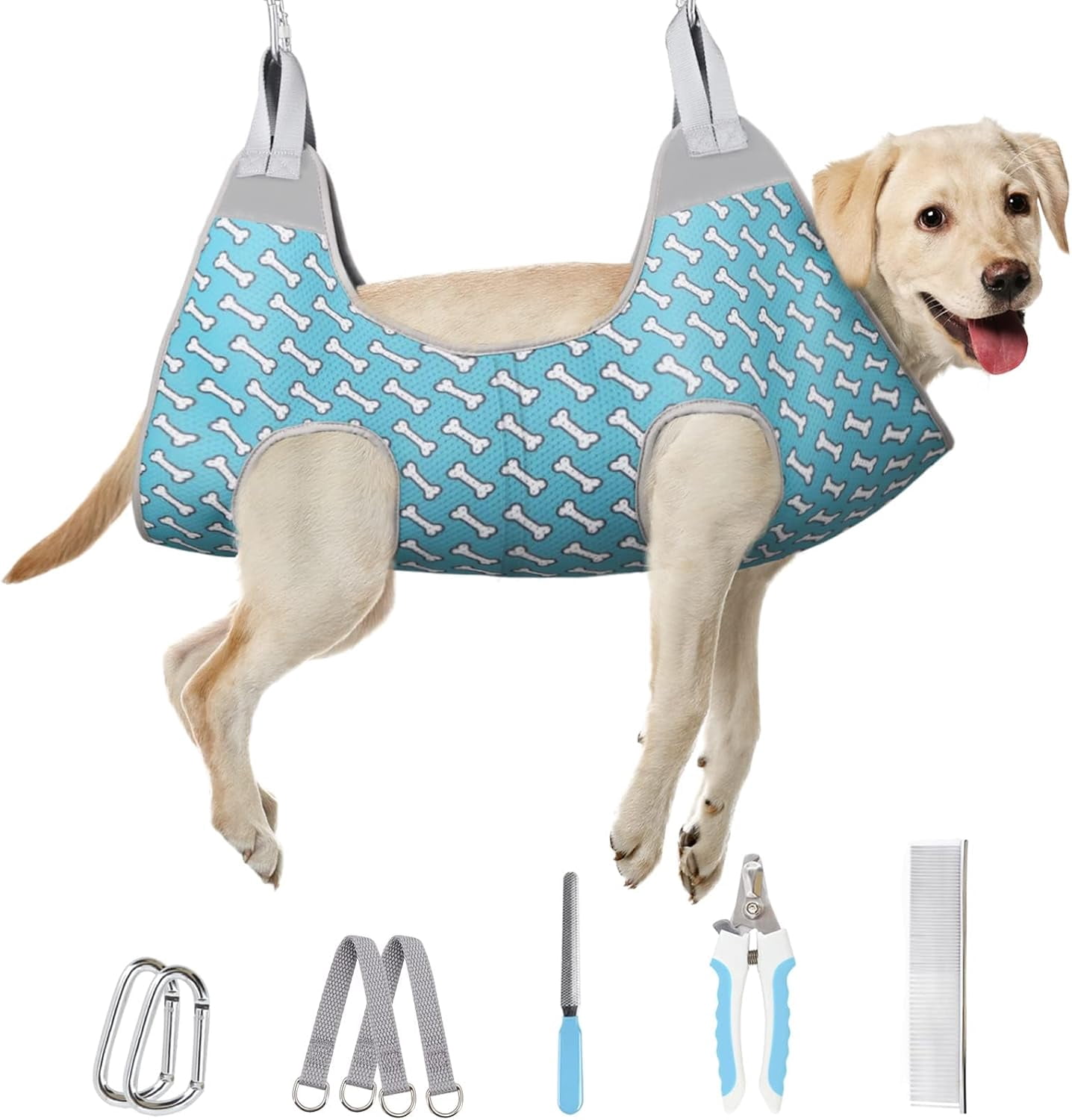 Dog Grooming Hammock Harness for Dogs Cats, Relaxation Pet Nail Clipper Hammock, Restraint Dog & Large Animal Leashes Sling for Groomingk for Nail Trimming (Coral Blue, 2XL)