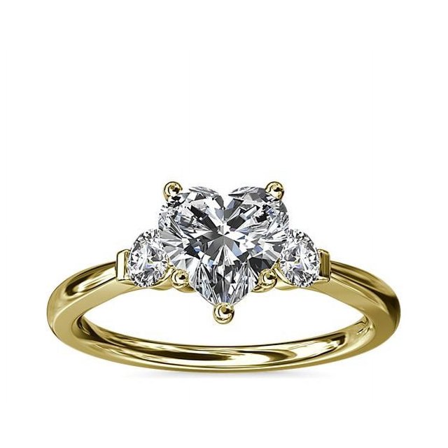 0.70 Carat Excellent Heart Shape Genuine Diamond Latest Design Three Stone Engagement Ring for Ladies Solid 18K Yellow Gold Size 7.5