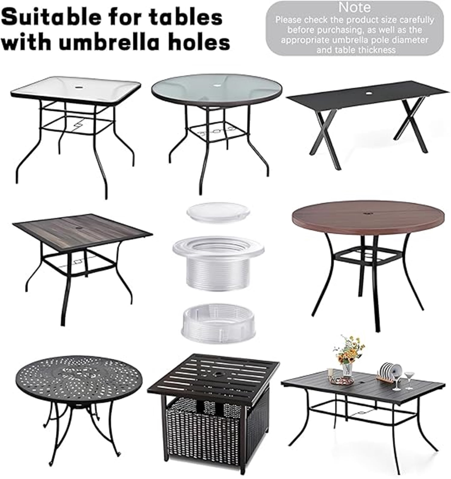 2 Sets Patio Table Umbrella Hole Ring Plug Cap Set,Bexikou Outdoor Parasol Table Hole Cover,Umbrella Pole Stabilizer Adapter for Pool Umbrella, Deck Umbrella, Patio Umbrella (Clear)