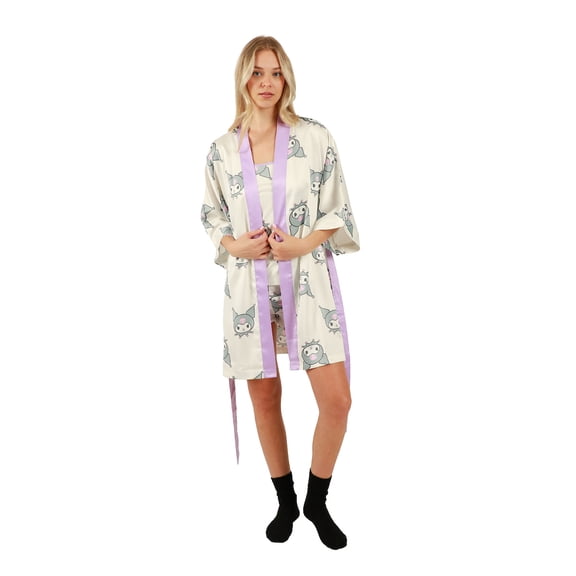 Juniors Kuromi Sleepwear Set: Robe, Cami, and Sleep Shorts- Medium