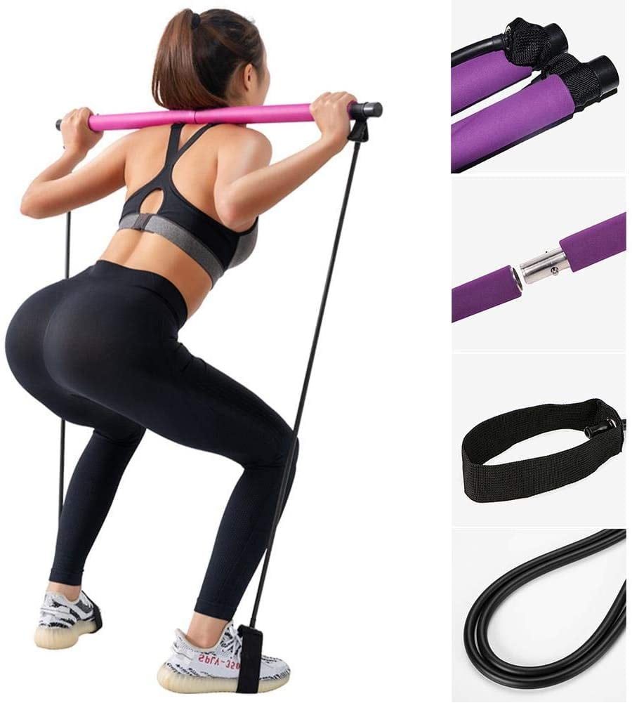 Portable Yoga Pilates Bar Kit With Resistance Band For Gym Home Fitness Workout 