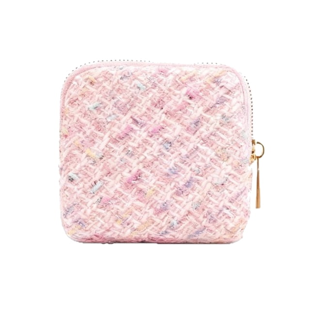 Estuche para joyas de tweed para mujer, bolsa organizadora de joyas portátil con cremallera y 5 bolsillos para pulseras, aretes, collares, almacenamiento sin enredos.