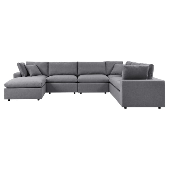 Modular Lounge Sectional Deep Sofa Set, Sunbrella, Grey Gray, Fabric, Modern Contemporary, Outdoor Patio Balcony Cafe Bistro Garden Furniture Hotel Hospitality