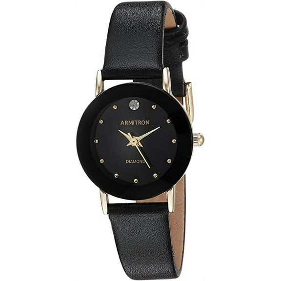 Women's 75/2447BLK Diamond-Accented Watch with Black Leather Band