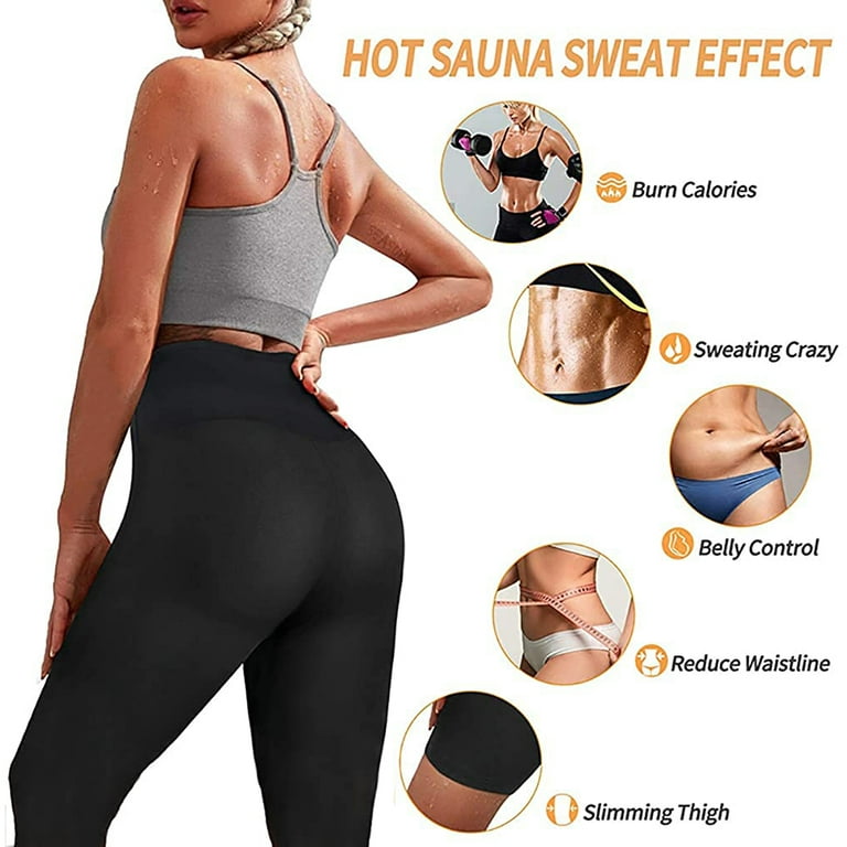 Junlan Women Hi-Waist Sweat Sauna Leggings, Slimming Hot Neoprene Pants,  Tummy Control Shapewear Sauna Sweat Pants(Black, S)